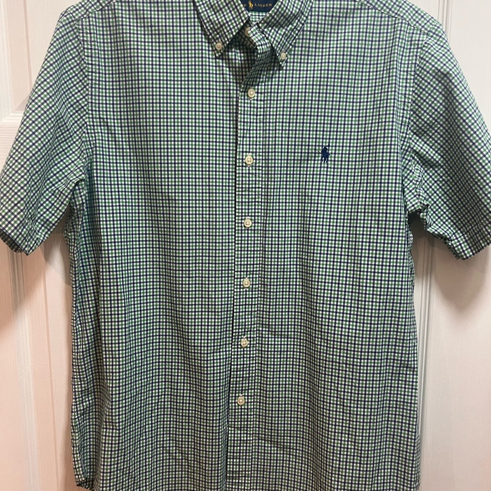 Classic Ralph Lauren Green Checkered Men's Shirt size large short sleeve